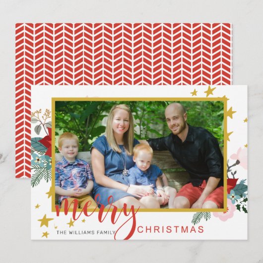 Calligraphie Poinsettia Photo Carte de Noël (Devant / Derrière)