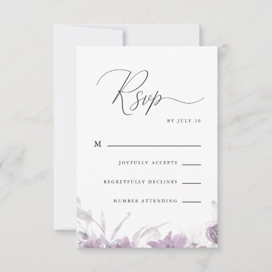 Calligraphie pourpre poussiéreuse et Rsvp floral (Devant)