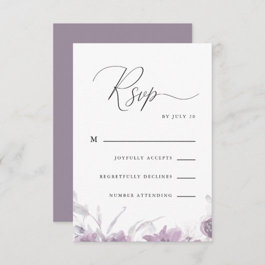 Calligraphie pourpre poussiéreuse et Rsvp floral (Devant / Derrière)