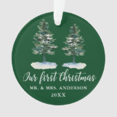 Calligraphie première aquarelle de Noël deux pins (devant)