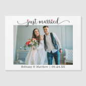 Calligraphie Red Heart Just Married Magnet Card (Devant)