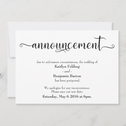 Calligraphie Reportée Faire-part Mariage (Devant)