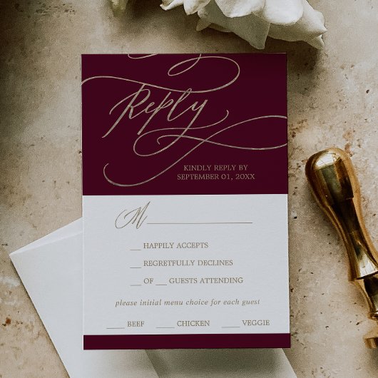 Calligraphie romantique Bourgogne Menu Choix RSVP