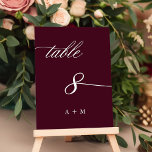 Calligraphie romantique Mariage numéro 8, Bourgogn<br><div class="desc">Tableau 8. Veuillez vérifier tous les numéros disponibles. | Numéro de table de mariage de calligraphie tourbillonnant romantique et élégant avec monogrammes. Pour une personnalisation plus avancée de cette conception,  cliquez sur le BOUTON OUTIL DESIGN BLEU ci-dessus !</div>
