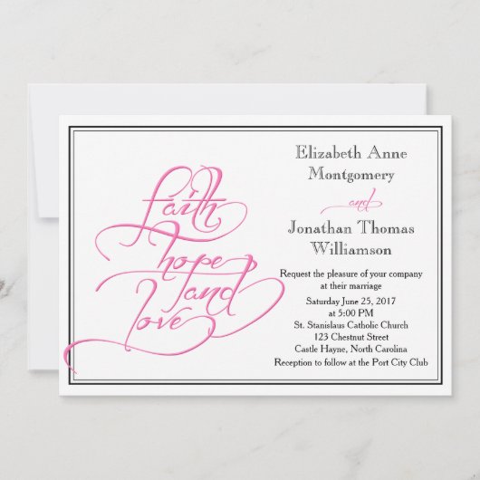 Calligraphie rose Faire-part de mariage chrétienne (Devant)