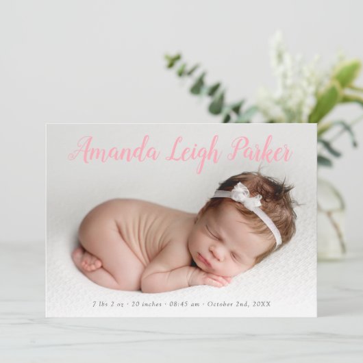 Calligraphie rose Nom Faire-part bébé (Debout devant)