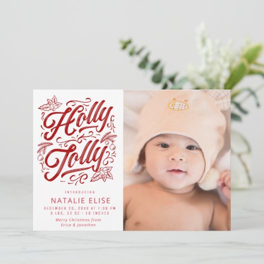 Calligraphie rouge saint faire-part de naissance (Debout devant)