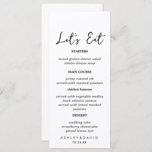 Calligraphie rustique Mangeons le menu du dîner Ma (Devant / Derrière)