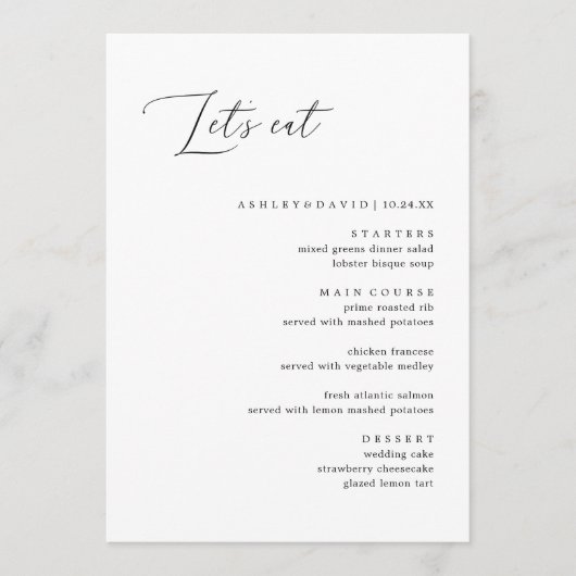 Calligraphie rustique Mangeons le menu du dîner Ma (Devant)