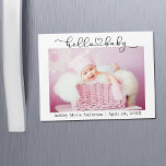 Calligraphie Script Coeur Hello Baby Magnet Card<br><div class="desc">Moderne minimaliste Simple Calligraphie Script Coeur Hello Baby Photo Faire-part Magnet Card</div>