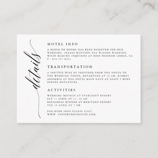 Calligraphie Script Détails du Mariage Carte de bo (Devant)