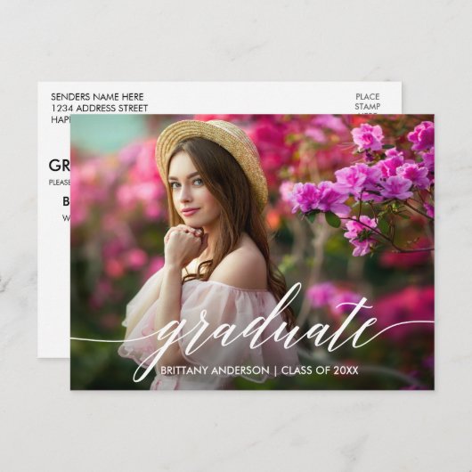 Calligraphie Script Graduation Party Invitation (Devant / Derrière)