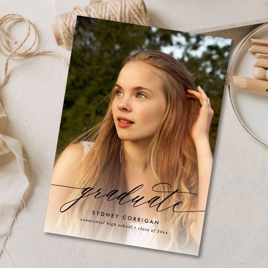 Calligraphie Script Graduation Photo Invitation