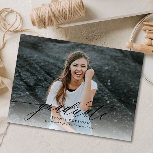 Calligraphie Script Graduation Photo Invitation