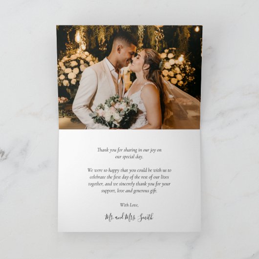 Calligraphie Script Mariage photo Carte de remerci (Intérieur)