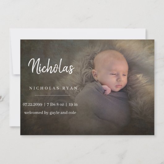 Calligraphie simple Faire-part bébé (Devant)