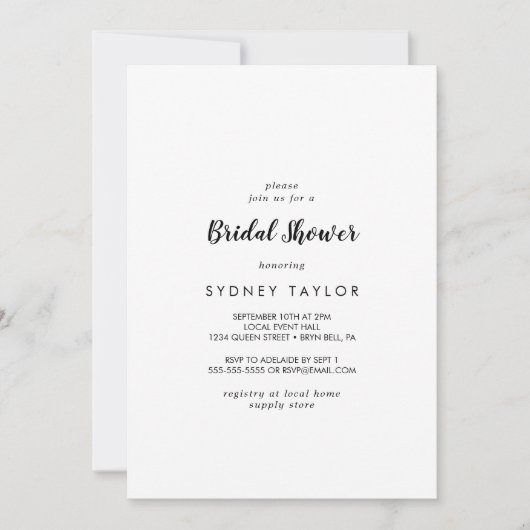 Calligraphie simple Invitation de douche nuptiale (Devant)