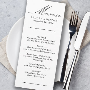 Calligraphie simple Menu Mariage noir et blanc