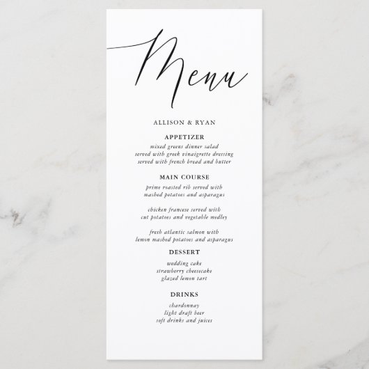 Calligraphie simple Menus de Mariage rustique (Devant)