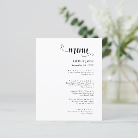 Calligraphie simple Menus de Mariage rustique (Debout devant)