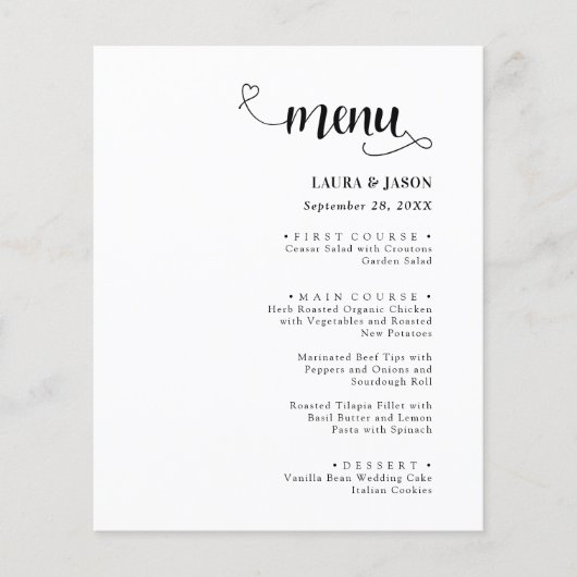 Calligraphie simple Menus de Mariage rustique (Devant)