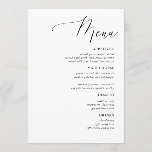Calligraphie simple Menus de Mariage rustique (Devant)