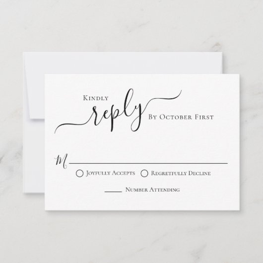 Calligraphie simple Noir blanc choix de repas RSVP (Devant)