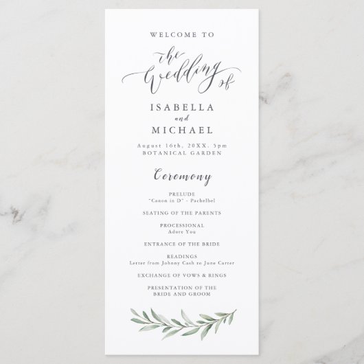 Calligraphie simple programme de mariage de verdur (Devant)