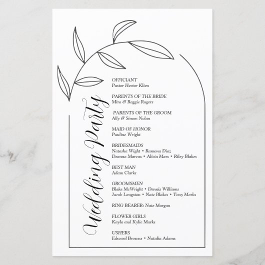 Calligraphie Texte Script Programme de mariage (Dos)