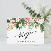 Calligraphie Tropical Floral Wedding Carte RSVP (Debout devant)