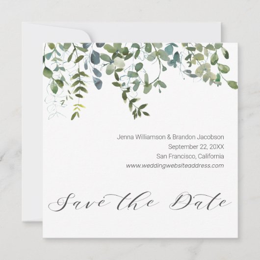 Calligraphie Végétal Eucalyptus Save the Date (Devant)