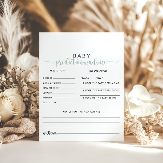 Calligraphie verte Prédictions pour bébés Cartes d