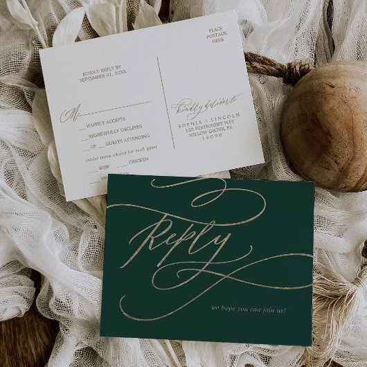 Calligraphie verte romantique Menu Choix RSVP
