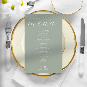 Calligraphie verte simple menu de mariage élégant