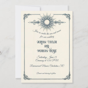 Calligraphie Vintage Blue Sun Faire-part de mariag