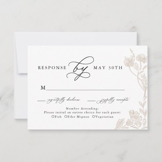 Calligraphie Vintage Fleur de Mariage Rsvp (Devant)