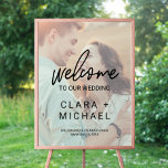 Calligraphie Whimsical Faded Photo Mariage de bien<br><div class="desc">Cette affiche fantaisiste de calligraphie de bienvenue photo défraîchie est parfaite pour un mariage moderne. Le design se caractérise par une typographie élégante mais rustique avec votre photo en arrière - plan. Customisez l'affiche avec le nom de la mariée et du marié, ainsi que la date et l'emplacement du mariage....</div>