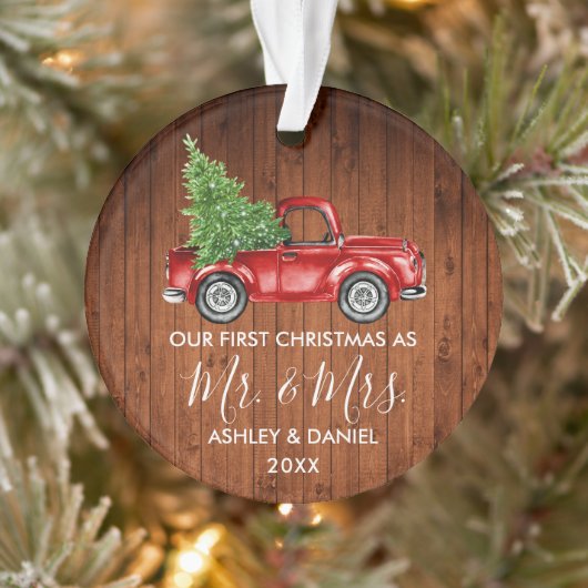 Calligraphie Wood M. Mme Christmas Red Truck (Arbre)