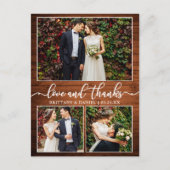 Calligraphy 3 Foto Houten Trouw Bedankt Briefkaart (Voorkant)