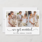 Calligraphy 3 Photo Heart We Got Married Aankondiging (Voorkant)