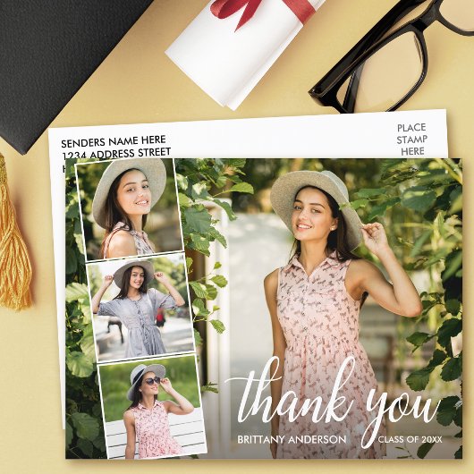 Calligraphy Afstudeercadeau 4 Foto Collage Bedankt Briefkaart