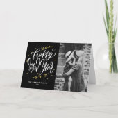 Calligraphy and Wreath New Year Photo Black Feestdagen Kaart (Voorkant)