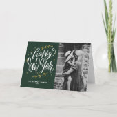 Calligraphy and Wreath New Year Photo Green Feestdagen Kaart (Voorkant)