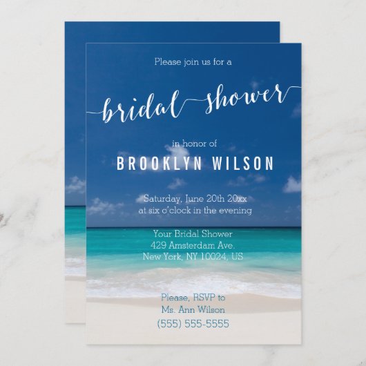 Calligraphy Beach Invitations de douche nuptiale (Devant / Derrière)