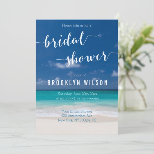 Calligraphy Beach Invitations de douche nuptiale (Debout devant)