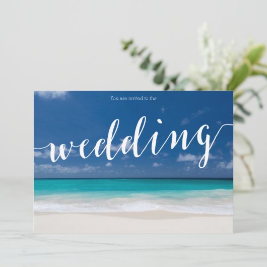 Calligraphy Beach Wedding Invitations (Debout devant)