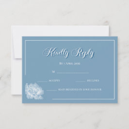 Calligraphy Dusty Blue White Floral Wedding RSVP Kaartje