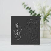 Calligraphy Elegant Square Black Wedding Menu (Debout devant)