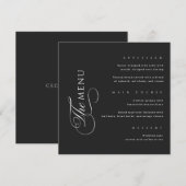 Calligraphy Elegant Square Black Wedding Menu (Devant / Derrière)