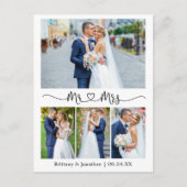 Calligraphy Hart Trouw 4 Foto Bedankt Briefkaart (Voorkant)